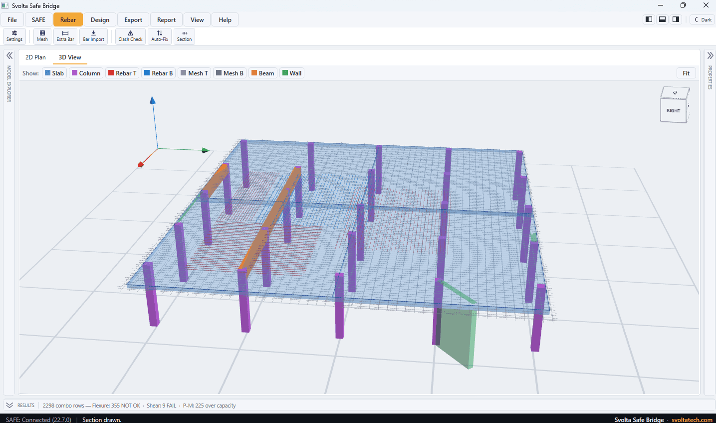 3D rebar view with bars placed in their true site layers