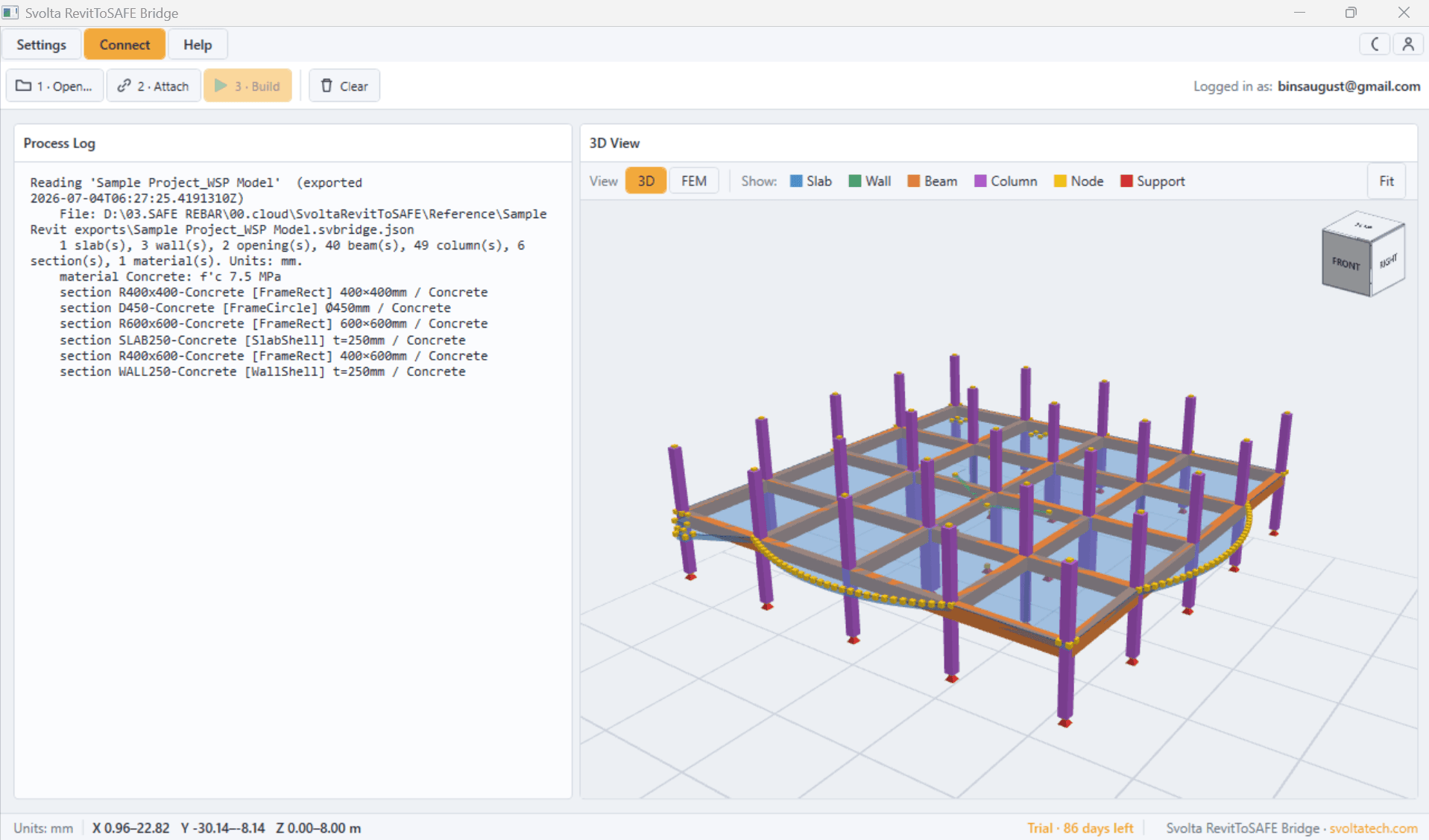 Revit model with the Svolta add-in panel open