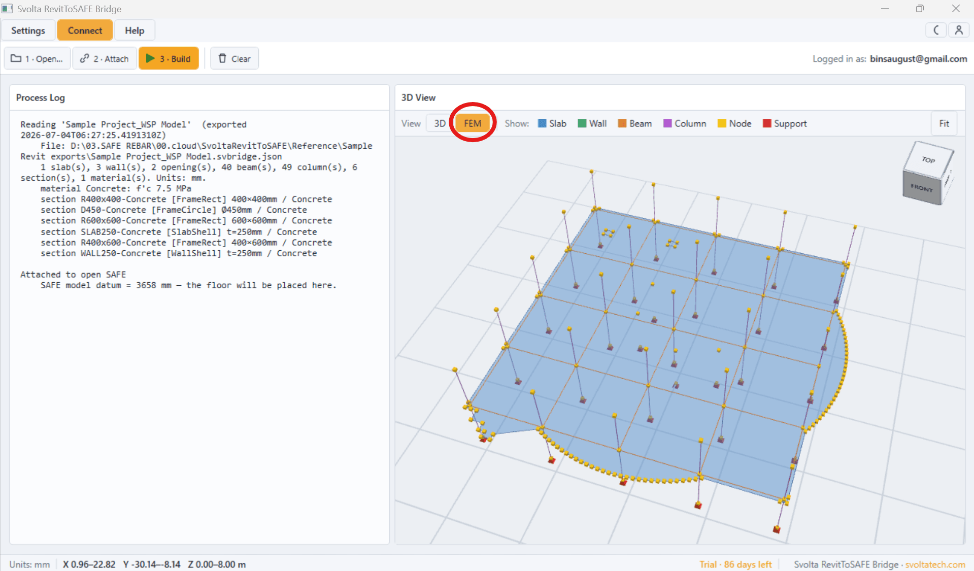 Extracted floor geometry in the desktop bridge